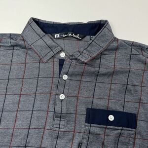 Travis Mathew Polo Shirt Mens XL Gray Blue/Red Check Plaid Golf‎ Performance